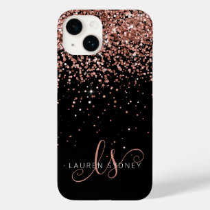 Glam Rose Gold Glitter Elegant Monogram Case-Mate iPhone 14 Case