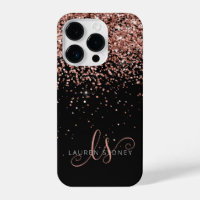 Glam Rose Gold Glitter Elegant Monogram