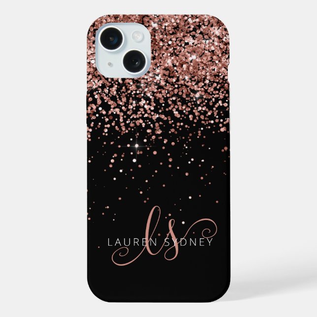Glam Rose Gold Glitter Elegant Monogram iPhone Case (Back)