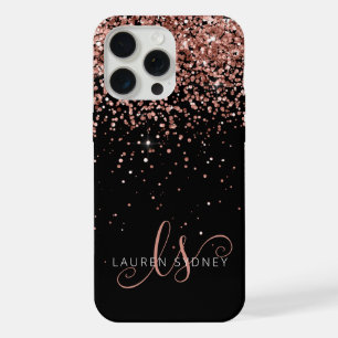 Glam Rose Gold Glitter Elegant Monogram iPhone 15 Pro Max Case