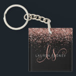 Glam Rose Gold Glitter Elegant Monogram Key Ring<br><div class="desc">Glam Rose Gold Glitter Elegant Monogram Keychain Easily personalise this trendy chic keychain design featuring elegant rose gold sparkling glitter on a black background. The design features your handwritten script monogram with pretty swirls and name.</div>