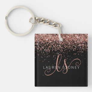 Glam Rose Gold Glitter Elegant Monogram Key Ring