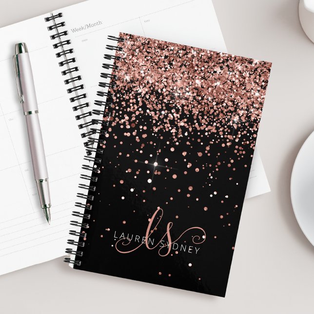 Glam Rose Gold Glitter Elegant Monogram Planner (Creator Uploaded)