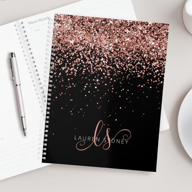 Glam Rose Gold Glitter Elegant Monogram Planner (Creator Uploaded)