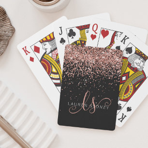 Glam Rose Gold Glitter Elegant Monogram Playing Cards