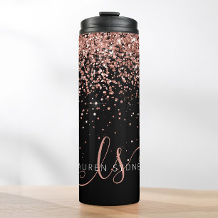 Glam Rose Gold Glitter Elegant Monogram Thermal Tumbler