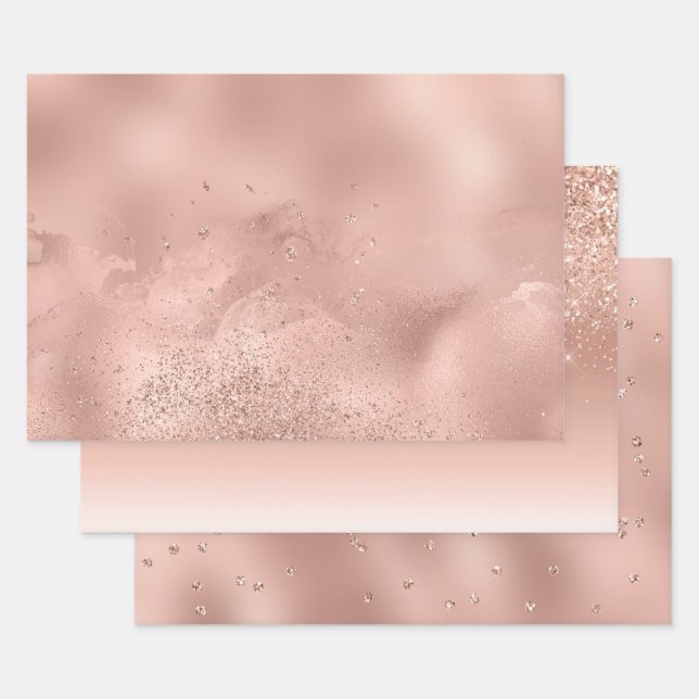 Glam Rose Gold Glitter Glitzy Sparkle Wrapping Paper Sheet (Set)