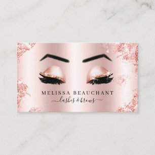 Glam Rose Gold Glitter Lashes Brows Makeup Artist Business Card