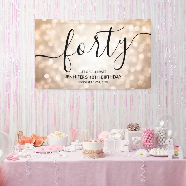 Glam Rose Gold Glitter Lights 40th Birthday  Banner (Party)