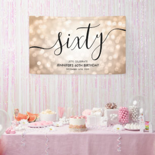 Glam Rose Gold Glitter Lights 60th Birthday  Banner