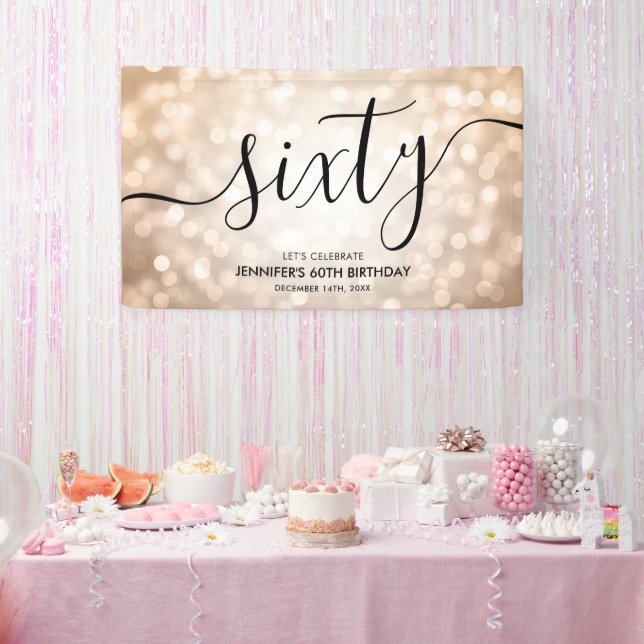 Glam Rose Gold Glitter Lights 60th Birthday  Banner (Party)
