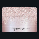Glam Rose Gold Glitter Monogram Name Script iPad P iPad Pro Cover<br><div class="desc">Girly Blush Rose Gold Glitter Glam Metallic Monogram Name Script Custom Personalised iPad Cover. These design featuring your first name in a pretty hand lettered style swash tail font typography on faux rose gold metallic foil with sparkle glitter border. These are easy to customise. Great stylish feminine gift for birthday,...</div>