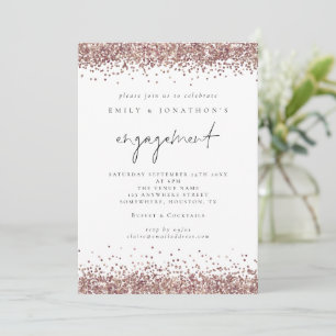 Glam Rose Gold Glitter Script Engagement Party Invitation
