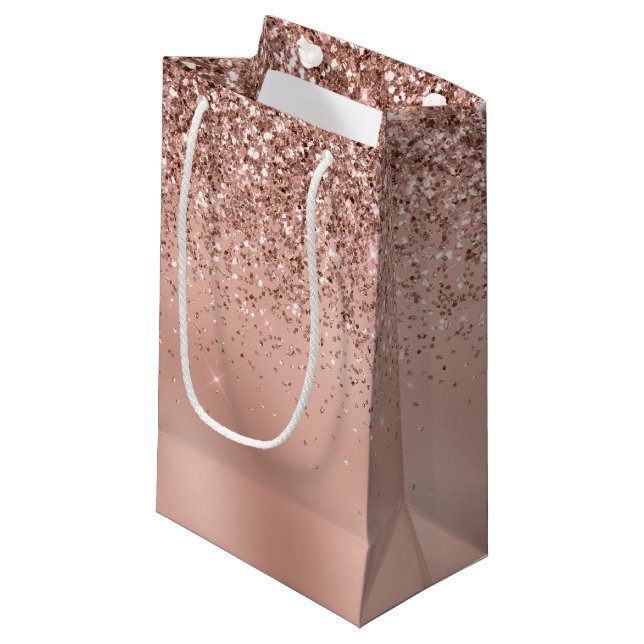 Glam Rose Gold Glitter Small Gift Bag (Front Angled)