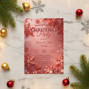 Glam Rose Gold Glitter Snowflake Christmas Party Invitation