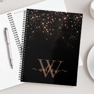 Glam Rose Gold Glitter Sparkling Elegant Monogram Planner