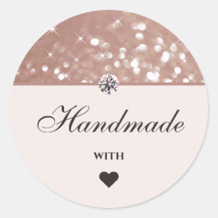 Glam Rose Gold Glitter Stars Handmade with Love Classic Round Sticker