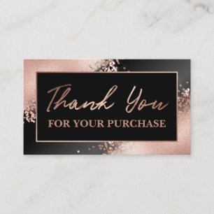 Glam Rose Gold Glitter Thank You For Your Purchase Business Card