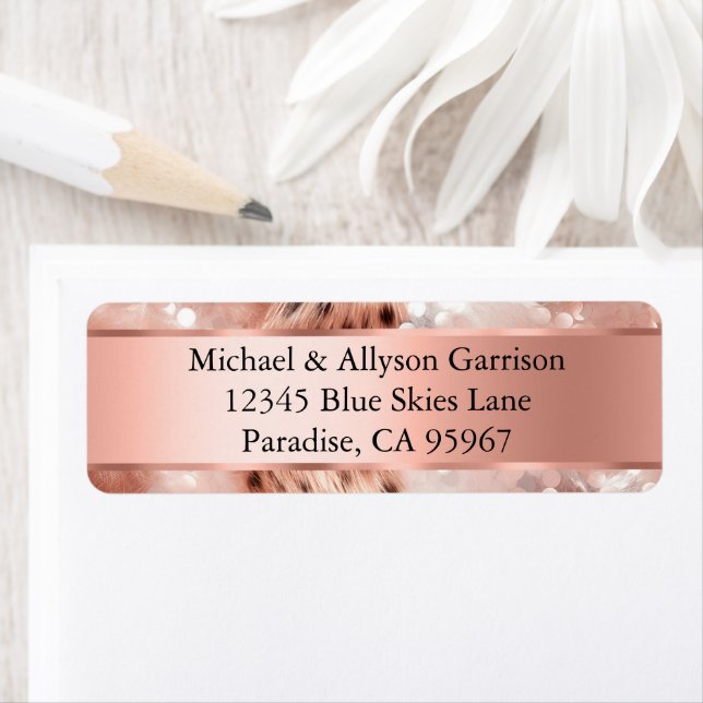 Glam Rose Gold Leopard Wedding Return Address Label (Insitu)