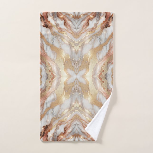 Glam Rose Gold Luxurious Trendy Marble Butterfly Bath Towel Set (Hand Towel)