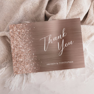 Glam Rose Gold Metallic Wedding Flat Thank You Card