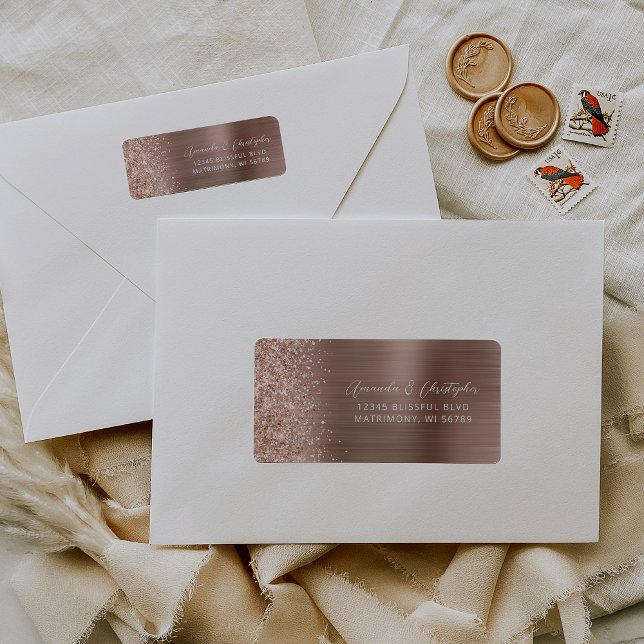 Glam Rose Gold Metallic Wedding Return Address Label (Creator Uploaded)