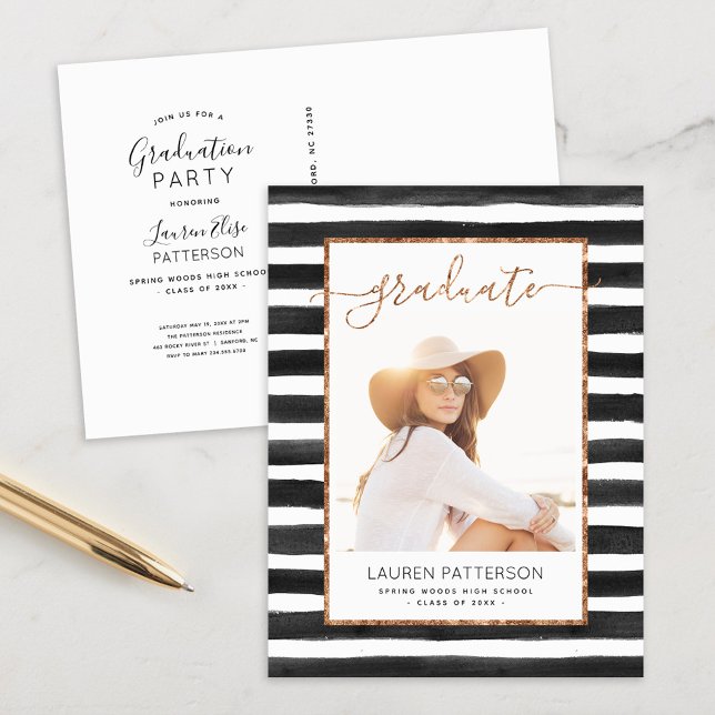 Glam Rose Gold Photo Graduation Party Invitation (Creator Uploaded)