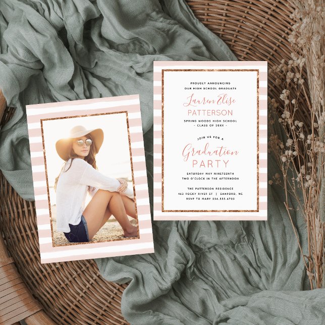 Glam Rose Gold Photo Graduation Party Invitation (Creator Uploaded)