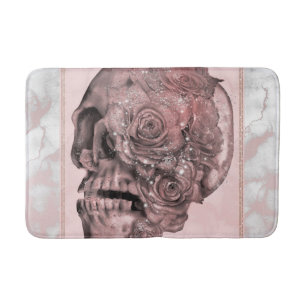 Glam Rose Gold Pink Skull Marble Bath Mat