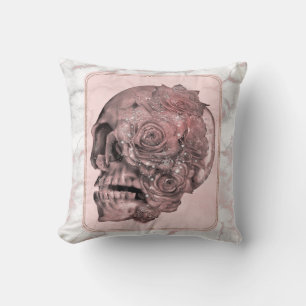 Glam Rose Gold Pink Skull Marble Cushion