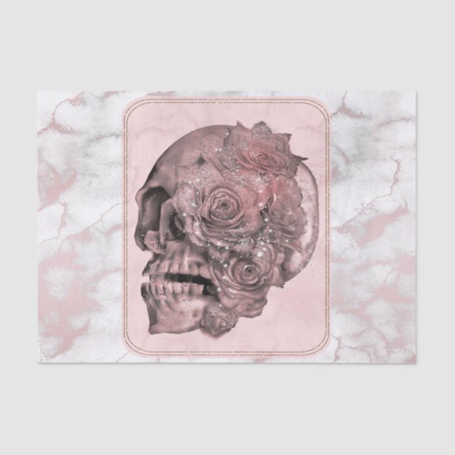 Glam Rose Gold Pink Skull Marble Party Tissue Paper (Front)