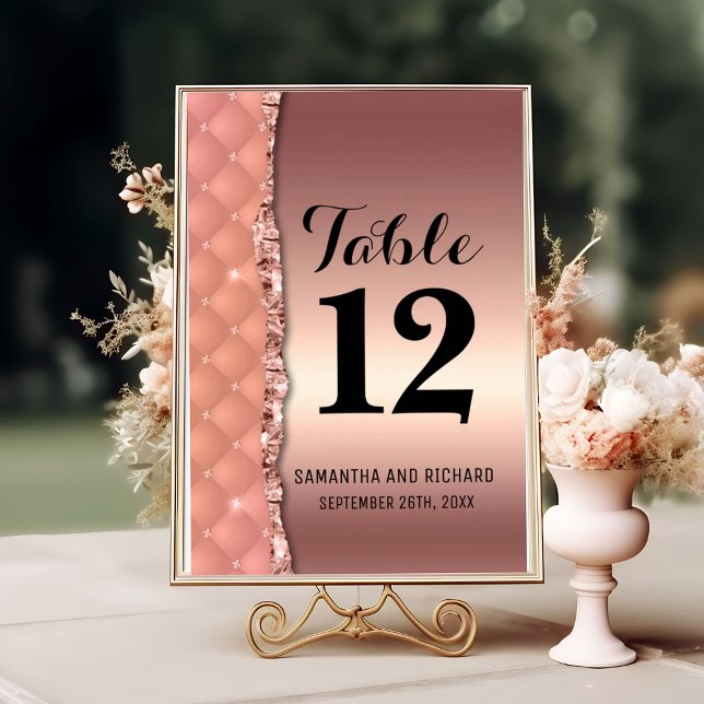 Glam Rose Gold Ripped Glitter Metallic Table Number (Creator Uploaded)