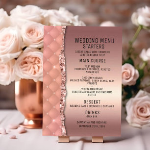 Glam Rose Gold Ripped Glitter Metallic Wedding Menu