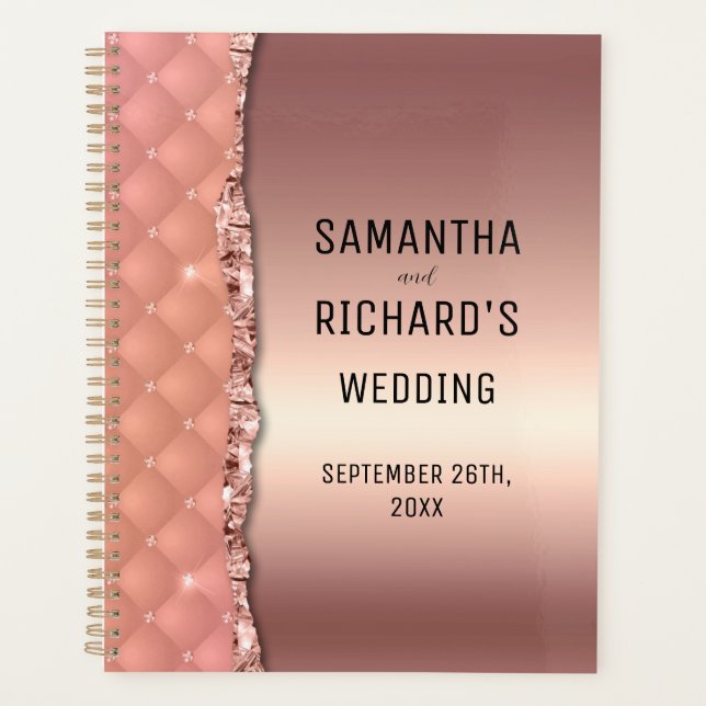 Glam Rose Gold Ripped Glitter Metallic Wedding Planner (Front)