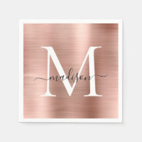 Glam Rose Gold Sparkle Monogram Script Metallic