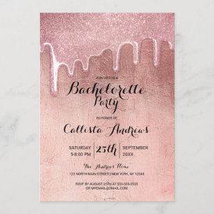 Glam Rose Gold Thick Glitter Drips Bachelorette Invitation