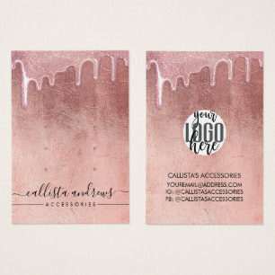 Glam Rose Gold Thick Glitter Drips Logo Earring