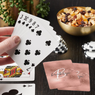 Glam Rose Gold Trendy Script Monogram Playing Cards