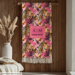 Glam rose gold watercolor leopard skin fleece blanket