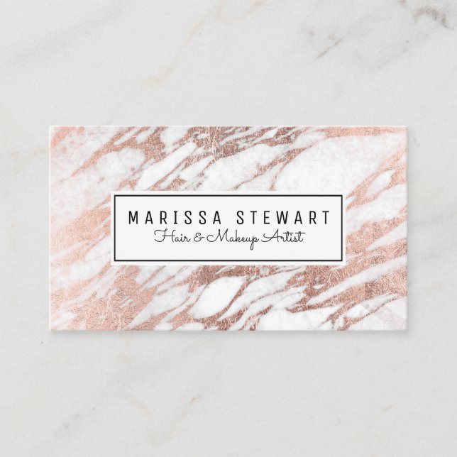 Glam Rose Gold White Marble Appointment Card (Front)