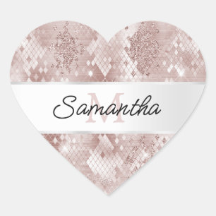 Glam Rose White Silver Snake Monogram Heart Sticker