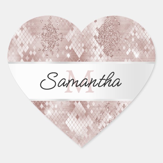 Glam Rose White Silver Snake Monogram Heart Sticker (Front)