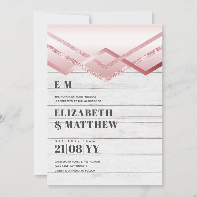 Glam Rosegold DECO Wedding Invite Modern Chic (Front)