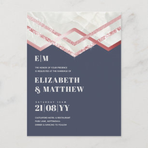 Glam Rosegold DECO Wedding Invite Modern Chic Postcard