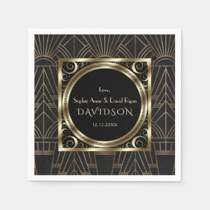 Glam Royal Gold Black Art Deco 20s Wedding Napkin