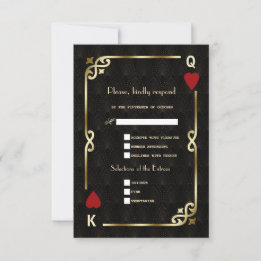 Glam Royal Gold Black Art Deco 20s Wedding RSVP Card