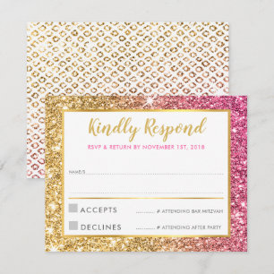 GLAM RSVP RESPONSE cool luxe pink gold glitter Invitation