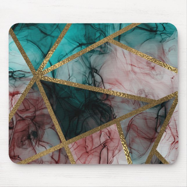 Glam Rust Blush Teal & Gold Chic Modern Glamour Mouse Pad (Front)
