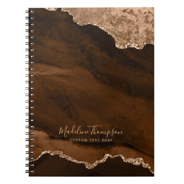 Glam Rust Gold Velvet Agate Geode Script Notebook (Front)