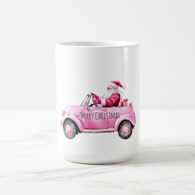 Glam Santa Pink Car Christmas Coffee Mug (Center)